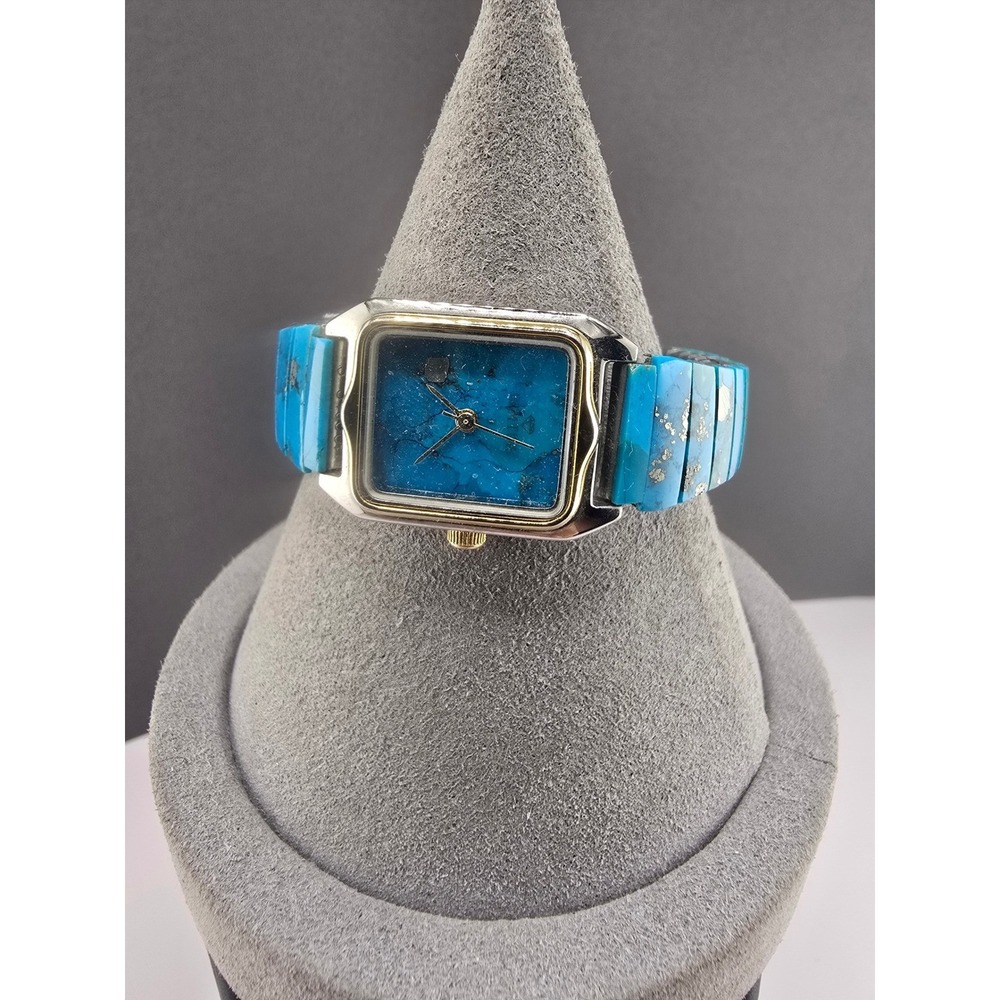 Vintage Gem Time Wristwatch Blue Turquoise Inlay Expansion Band UNTESTED